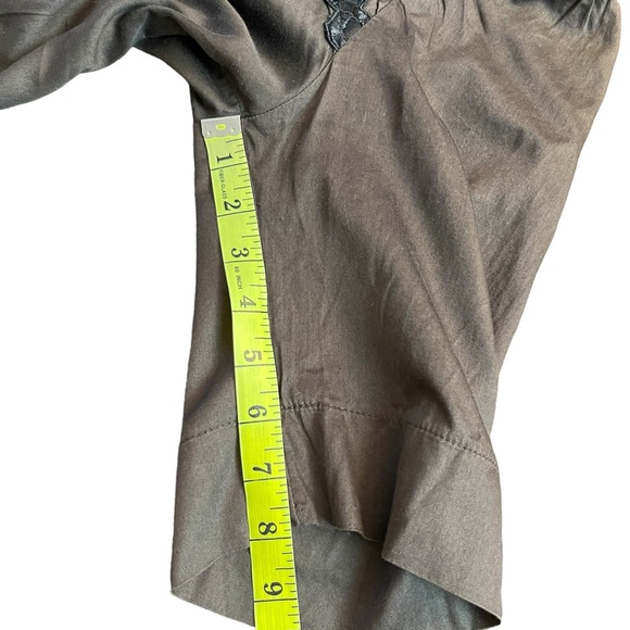 Sandro Paris Brown Black Embroidery Boatneck Elbow Sleeve Cotton Top (4) - Picture 11 of 14